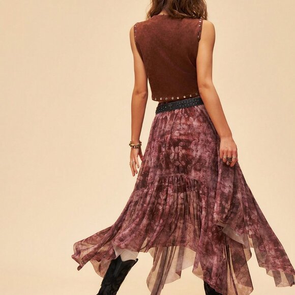 Multicolor Boho Women's Asymmetric Floral Skirt - Picture 2 of 8